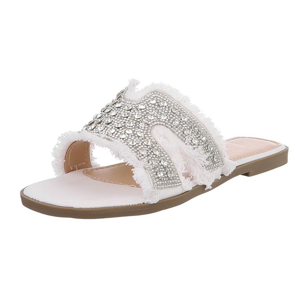 Ital-Design Funkelnde Sommer-Sandalen mit Fransen für Damen Riemchensandalette (89372546) Blockabsatz Riemchensandalen in Weiß