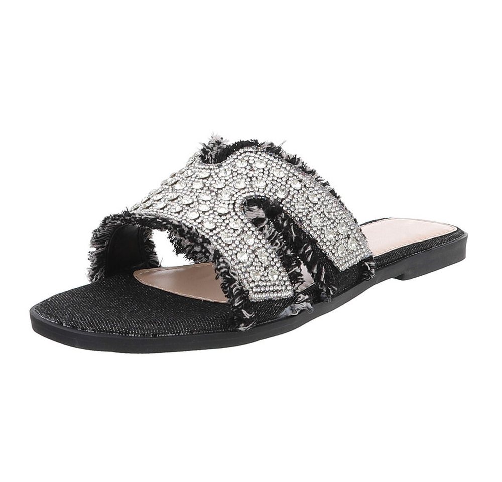 Ital-Design Funkelnde Sommer-Sandalen mit Fransen für Damen Riemchensandalette (89372553) Blockabsatz Riemchensandalen in Schwarz