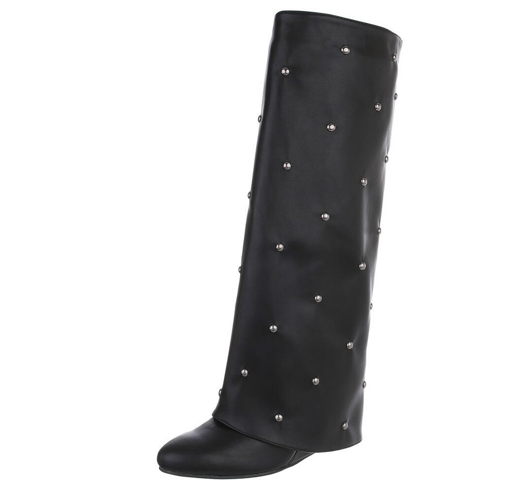 Ital-Design Glamouröse Damenstiefel mit Perlendetails für besondere Anlässe Keilstiefel (90458142) Keilabsatz/Wedge Stiefel in Schwarz