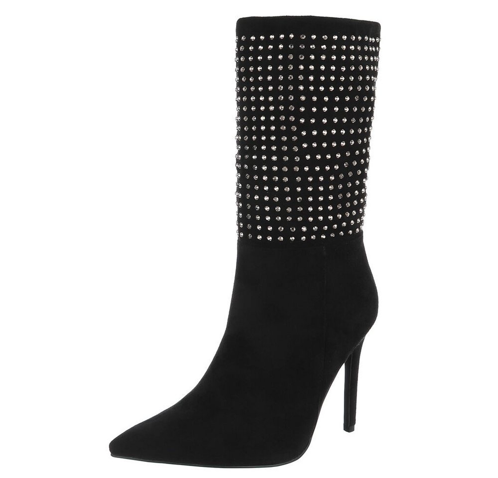 Ital-Design Glamouröse Stiefel mit Glitzer-Akzenten für besondere Anlässe High-Heel-Stiefel (78209770) Pfennig-/Stilettoabsatz High-Heel Stiefel in Schwarz