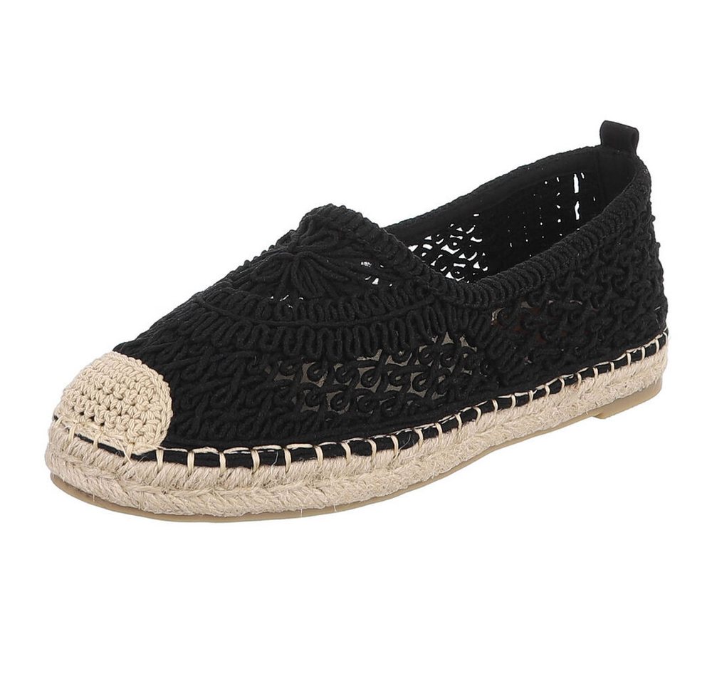 Ital-Design Häkel-Espadrille für Damen, leicht und bequem, Freizeitshoes Slipper (91409636) Flach Mokassins in Schwarz