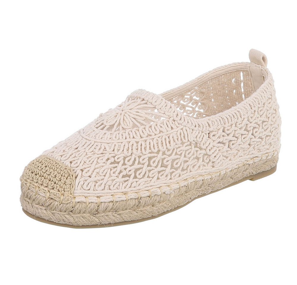 Ital-Design Häkel-Espadrille für Damen, leicht und bequem, Freizeitshoes Slipper (91409639) Flach Mokassins in Beige