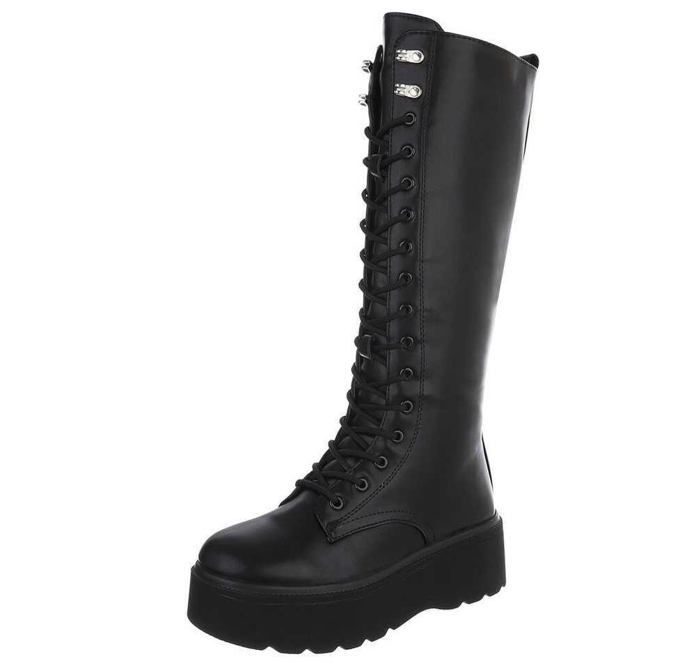 Ital-Design Hoch geschnittene Plateau-Stiefel mit Schnürung für Damen Plateaustiefel (90726739) Flach Stiefel in Schwarz