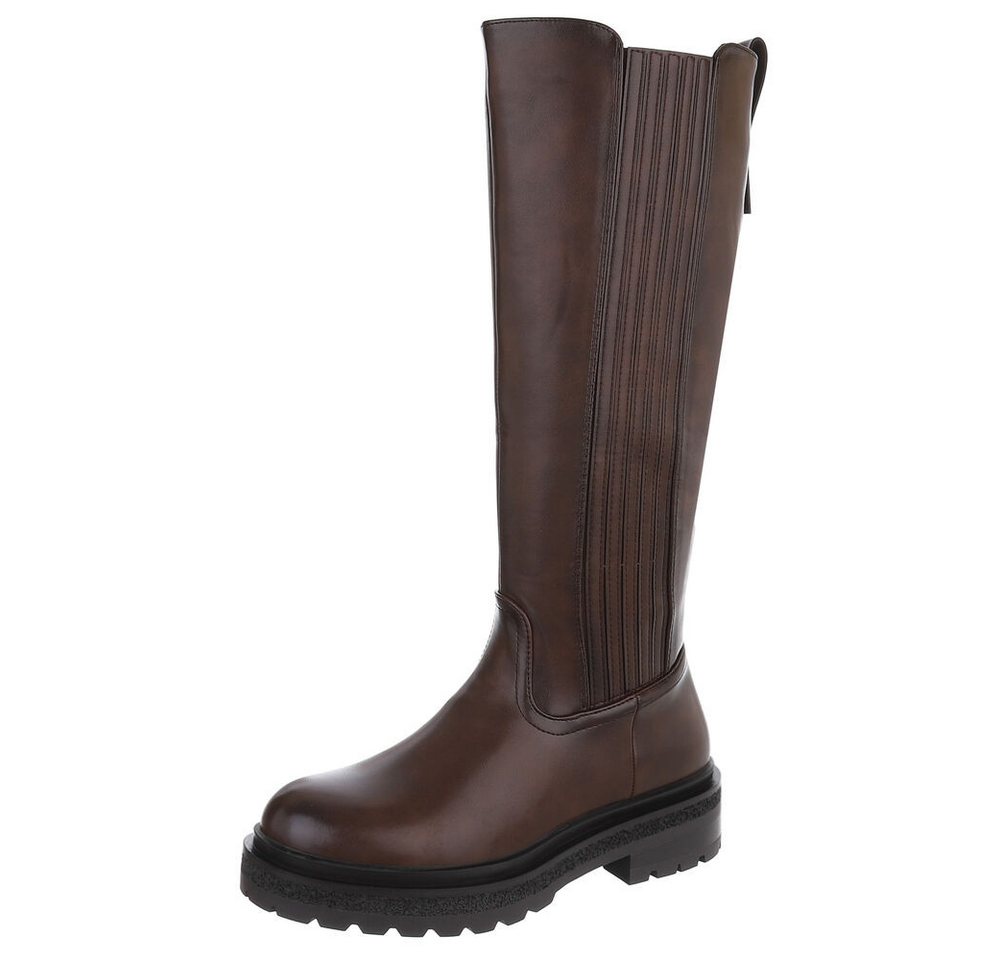 Ital-Design Hochschaftstiefel mit robustem Design für Damen Plateaustiefel (90417931) Blockabsatz Stiefel in Braun