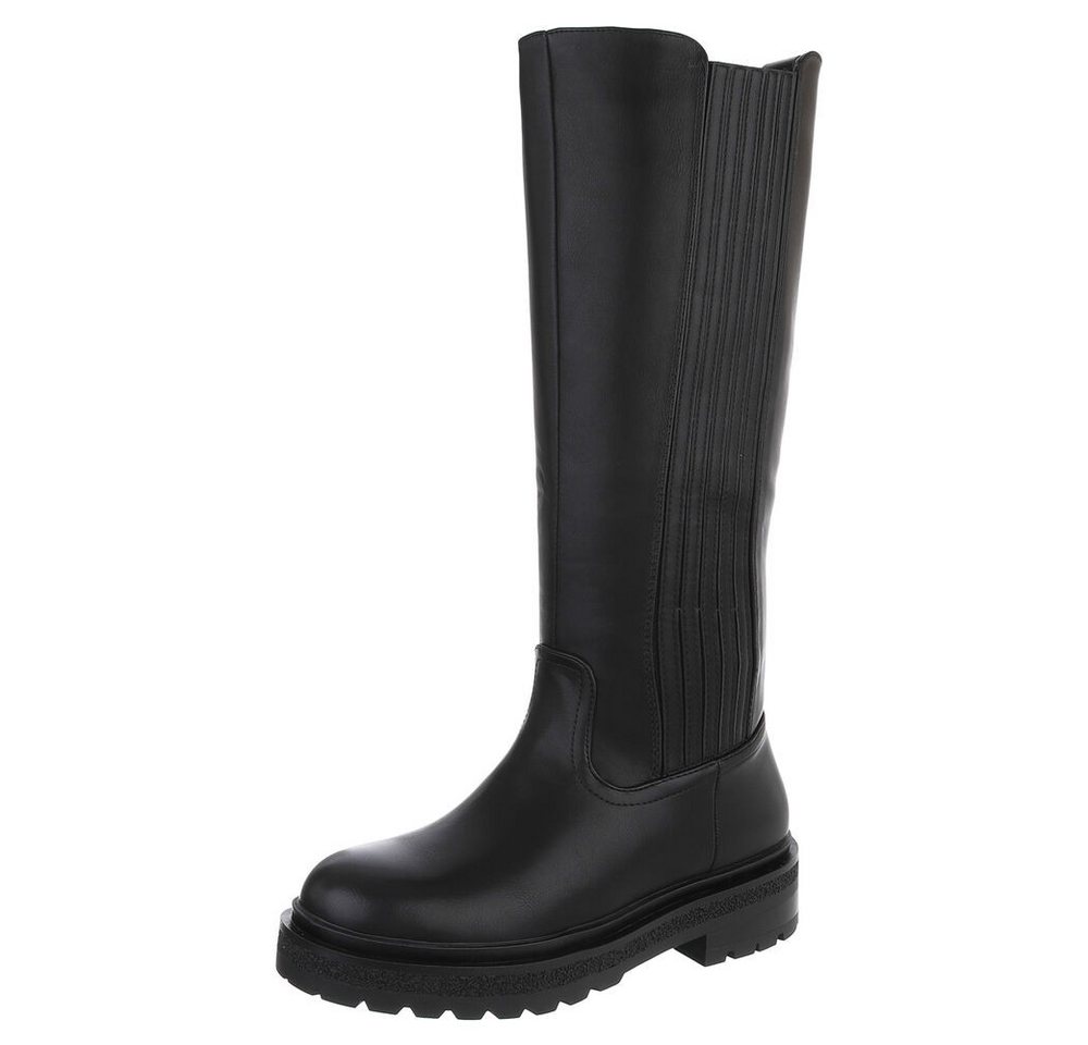 Ital-Design Hochschaftstiefel mit robustem Design für Damen Plateaustiefel (90417940) Blockabsatz Stiefel in Schwarz