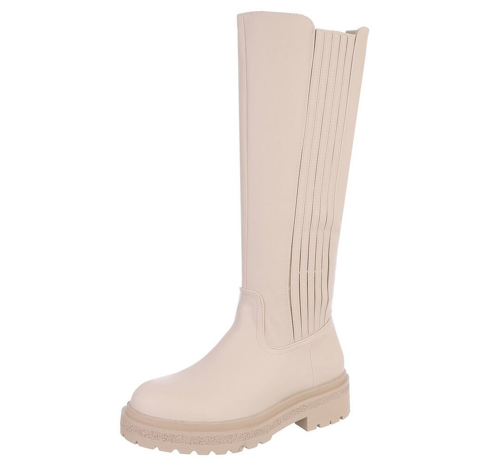 Ital-Design Hochschaftstiefel mit robustem Design für Damen Plateaustiefel (90417946) Blockabsatz Stiefel in Beige