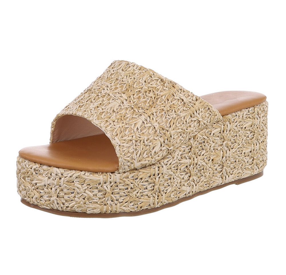Ital-Design Hochwertige Damen Sandalen mit Plattform im Weave-Design Plateausandaletten (89852851) Keilabsatz/Wedge Keilsandaletten in Beige