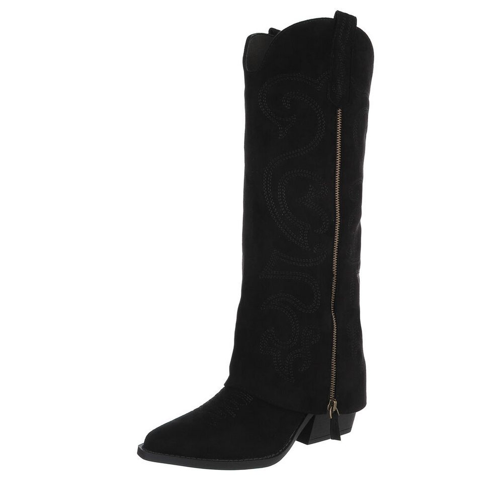 Ital-Design Hochwertige Damen-Stiefel mit Blockabsatz und Details Westernstiefel (90471247) Blockabsatz Stiefel in Schwarz