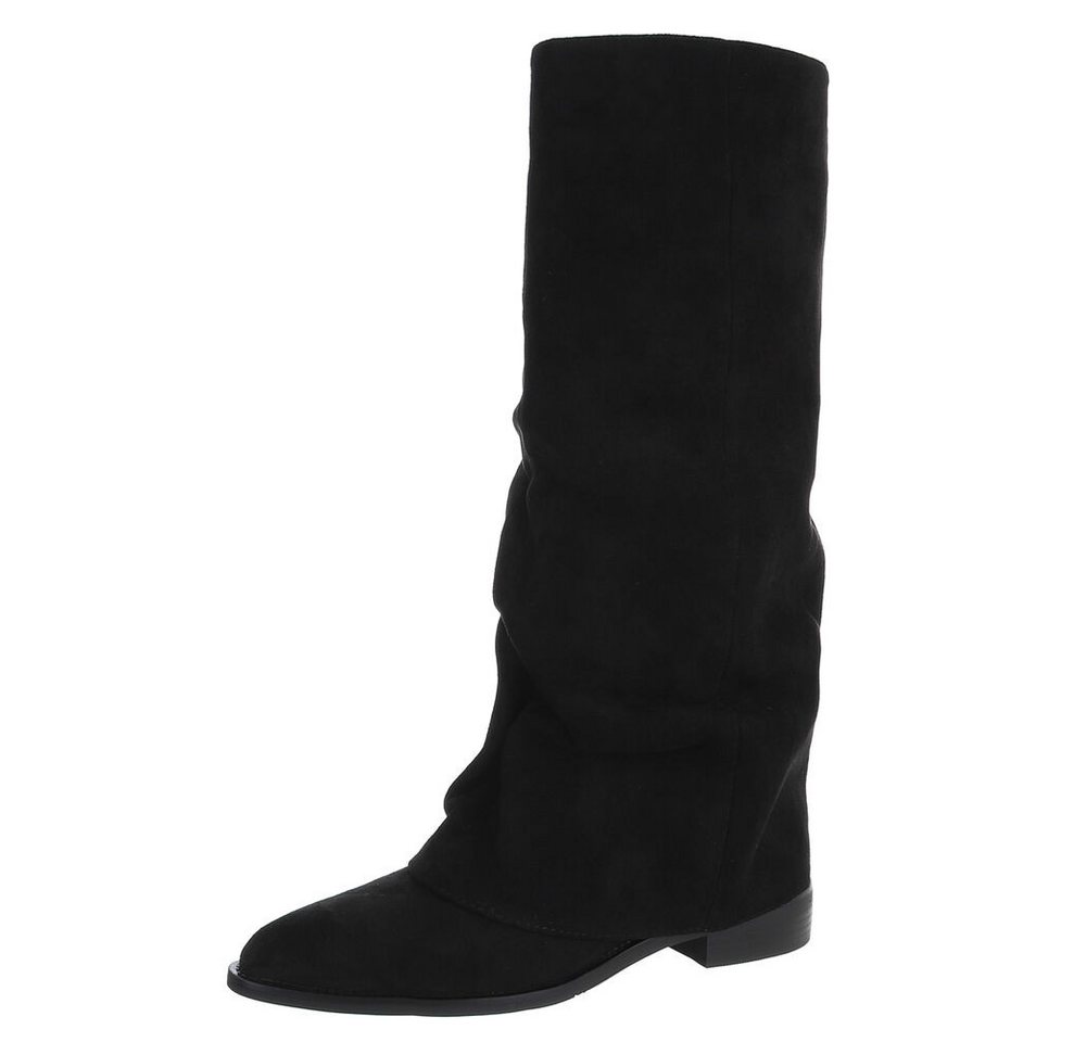 Ital-Design Hohe Stiefel für Damen – komfortabel und modern für den Alltag Stiefel (90457872) Blockabsatz Flache Stiefel in Schwarz