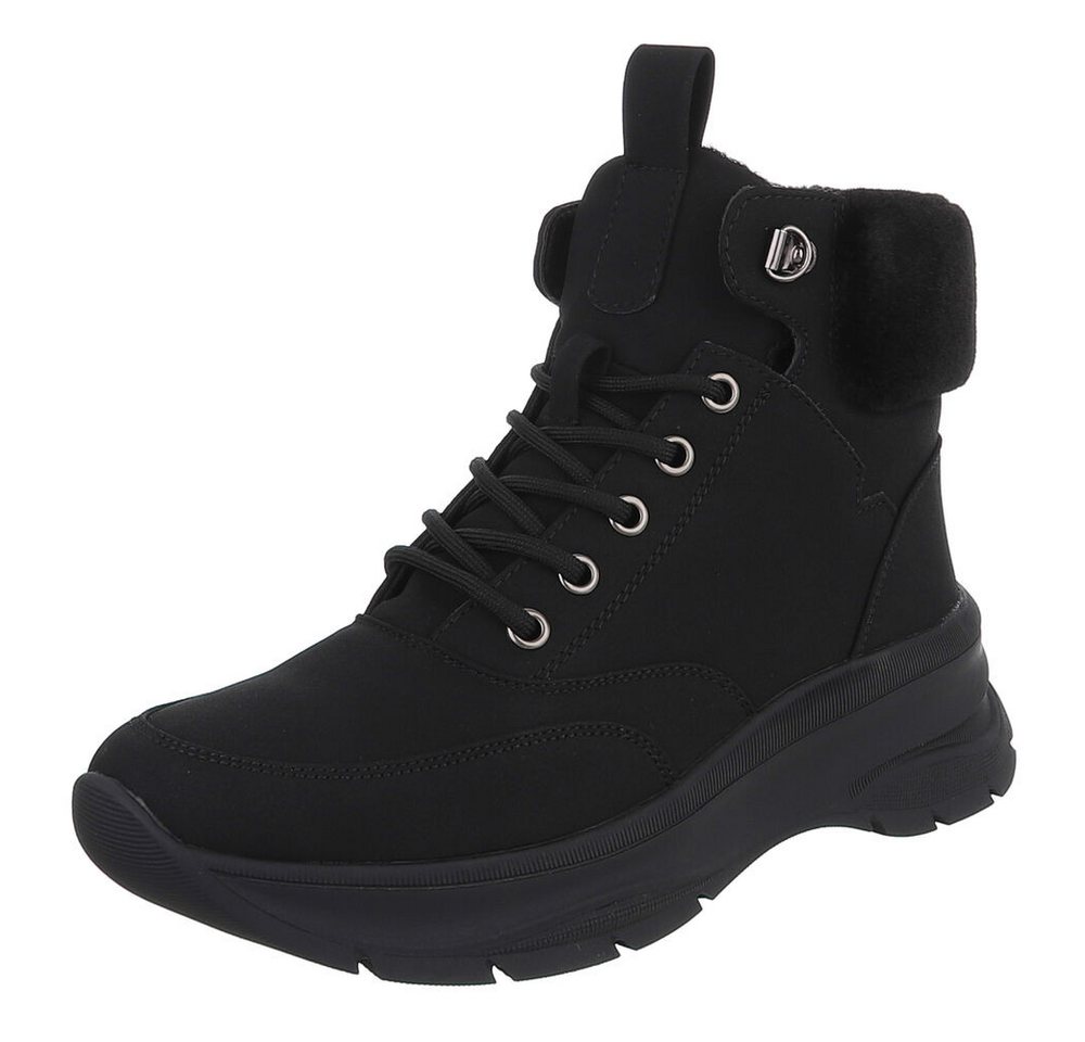 Ital-Design Hoher Sneaker mit Futter für Damen - Komfort & Stil Schnürstiefelette (90851841) Keilabsatz/Wedge Stiefeletten in Schwarz