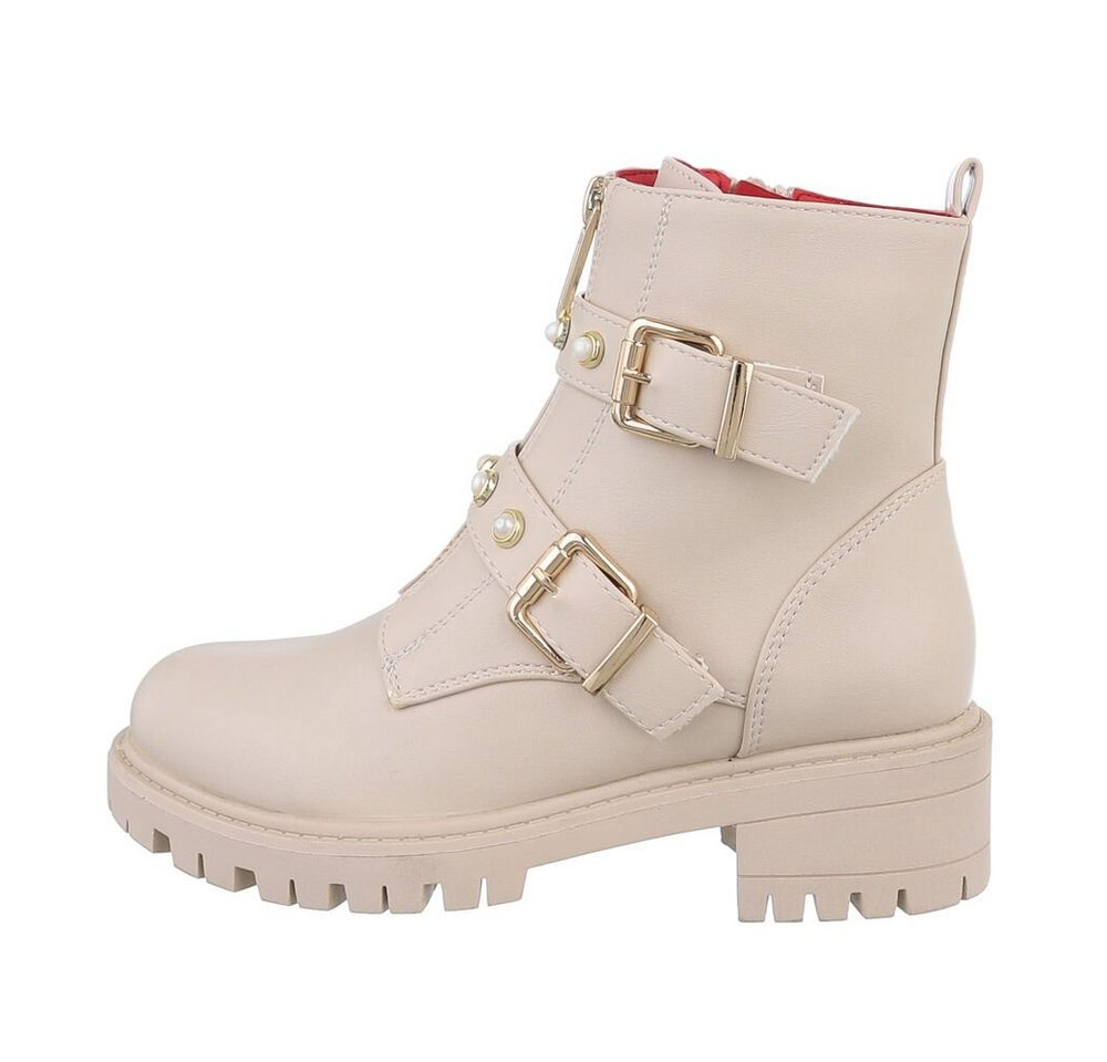 Ital-Design Kinder Biker Stiefelette (84351926) Blockabsatz Stiefeletten in Beige