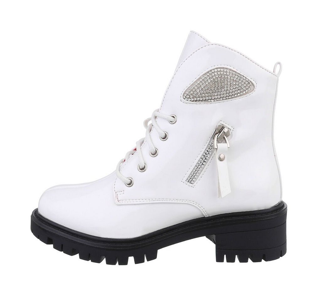 Ital-Design Kinder Freizeit Stiefeletten Stiefelette Blockabsatz Stiefeletten in Weiß