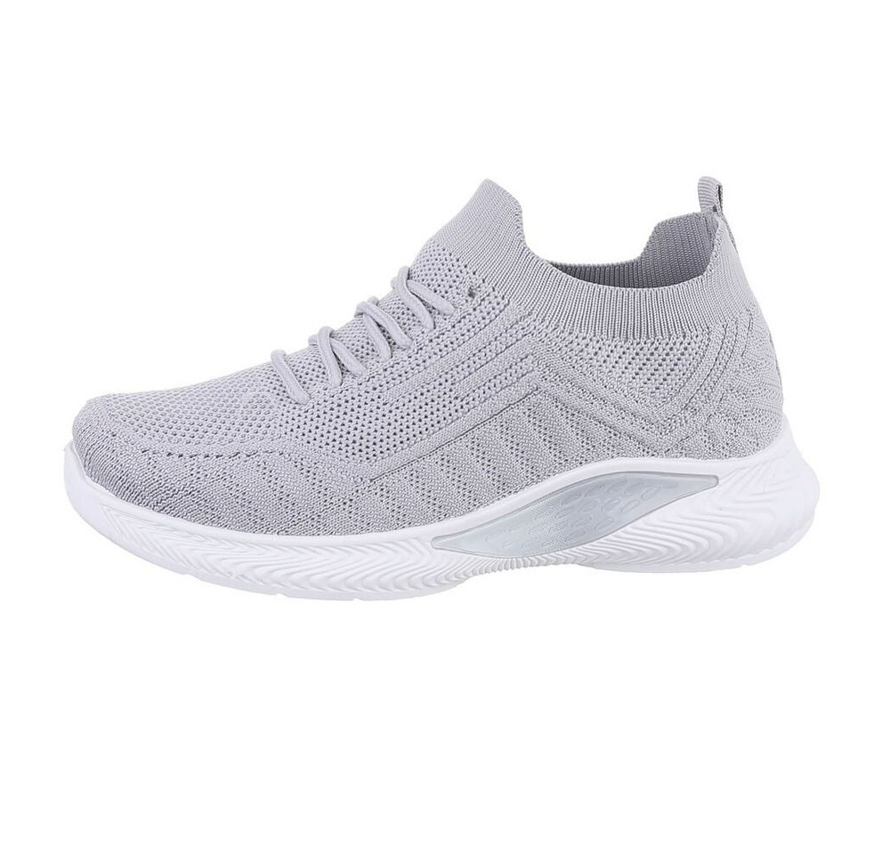 Ital-Design Kinder Low-Top Freizeit Sneaker Flach Freizeitschuhe in Hellgrau (grau)