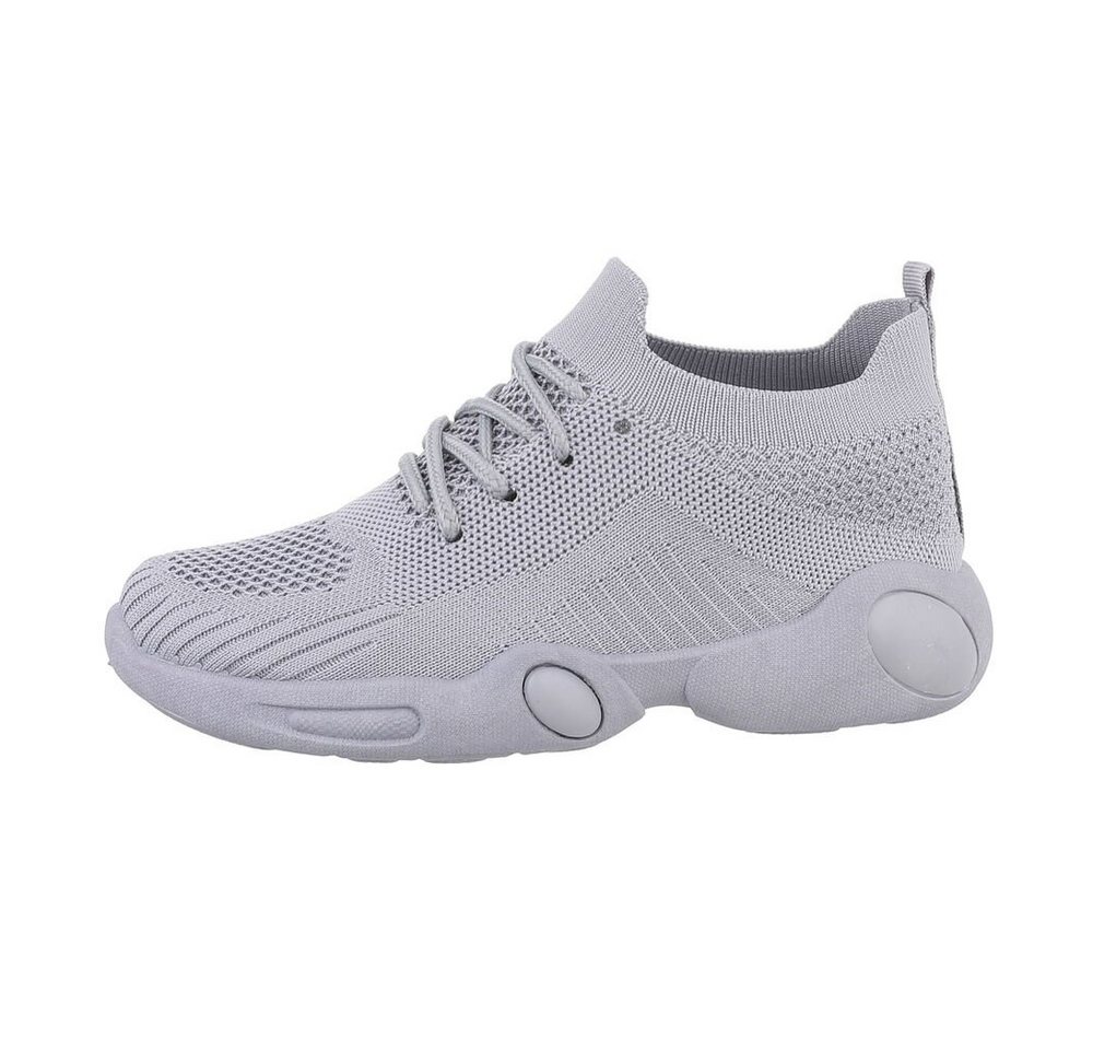 Ital-Design Kinder Low-Top Freizeit Sneaker Flach Freizeitschuhe in Hellgrau (grau)