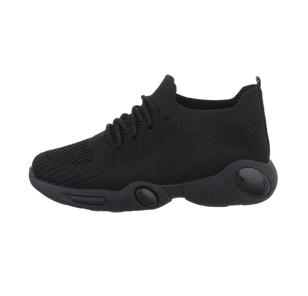 Ital-Design Kinder Low-Top Freizeit Sneaker Flach Freizeitschuhe in Schwarz (schwarz)