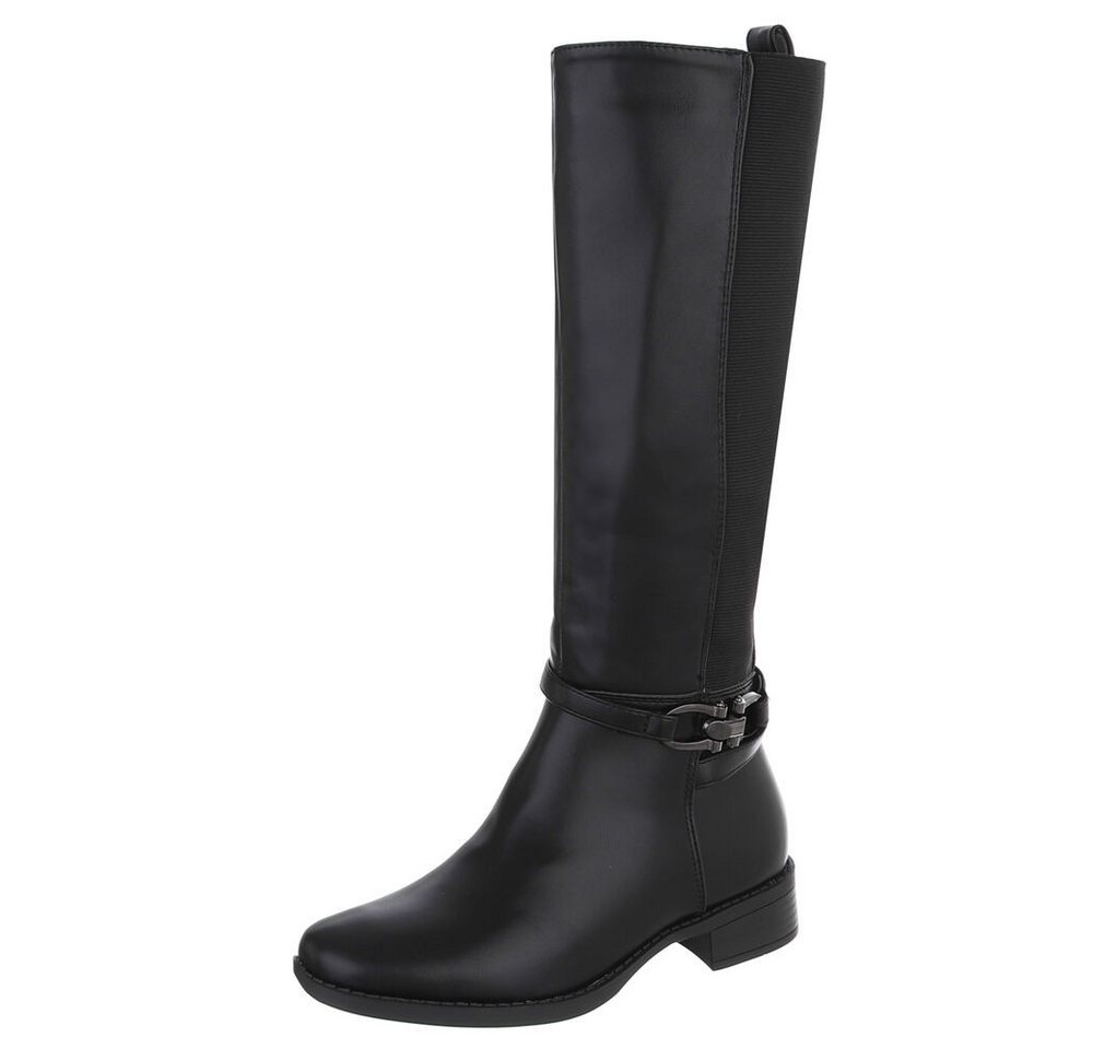 Ital-Design Klassische kniehohe Stiefel für Damen mit modischer Schnalle Stiefel (90169503) Blockabsatz Flache Stiefel in Schwarz