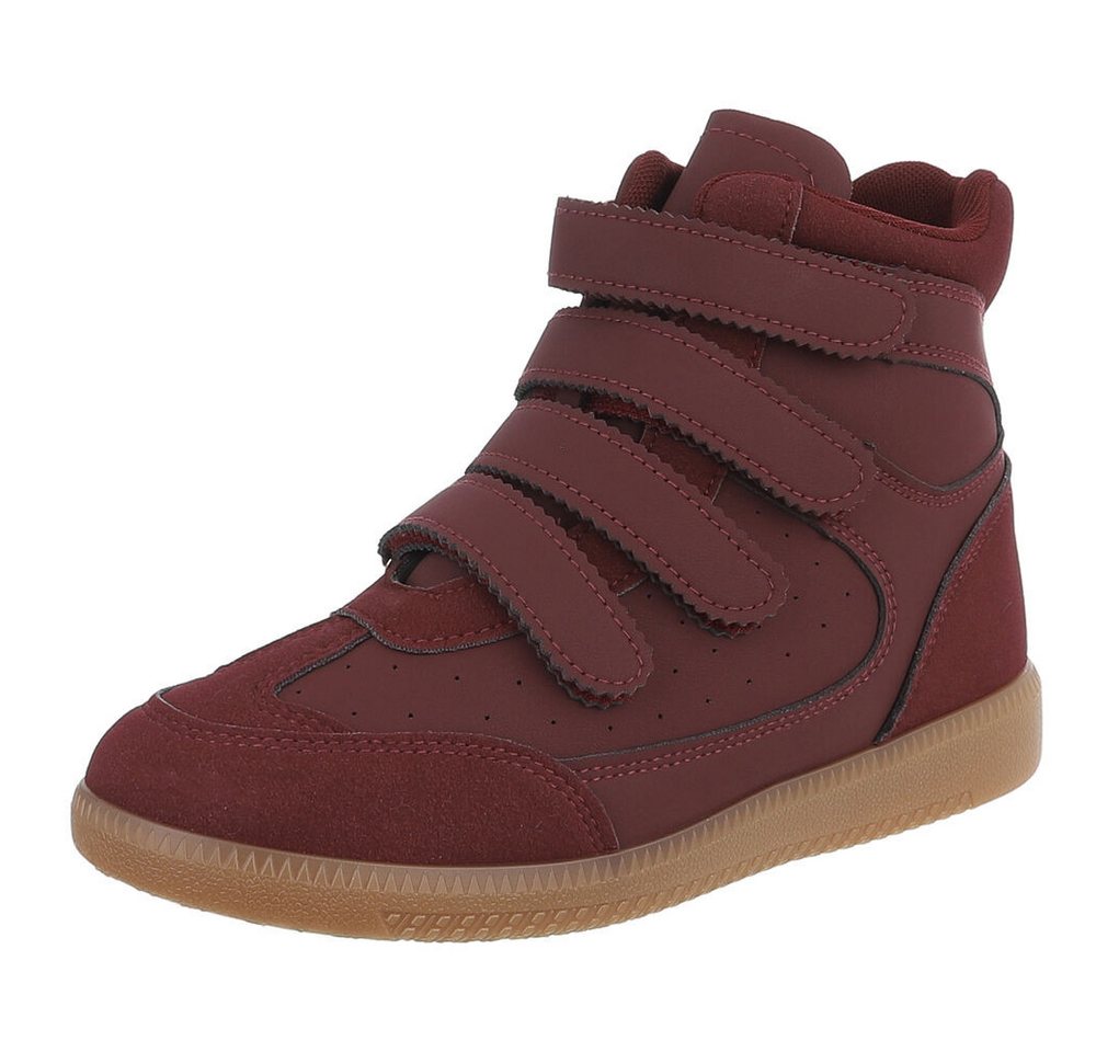 Ital-Design Klettverschluss Sneaker für Damen – Komfortabel und Stilvoll Sneakerboots (90542813) Keilabsatz/Wedge Sneakers High in Weinrot