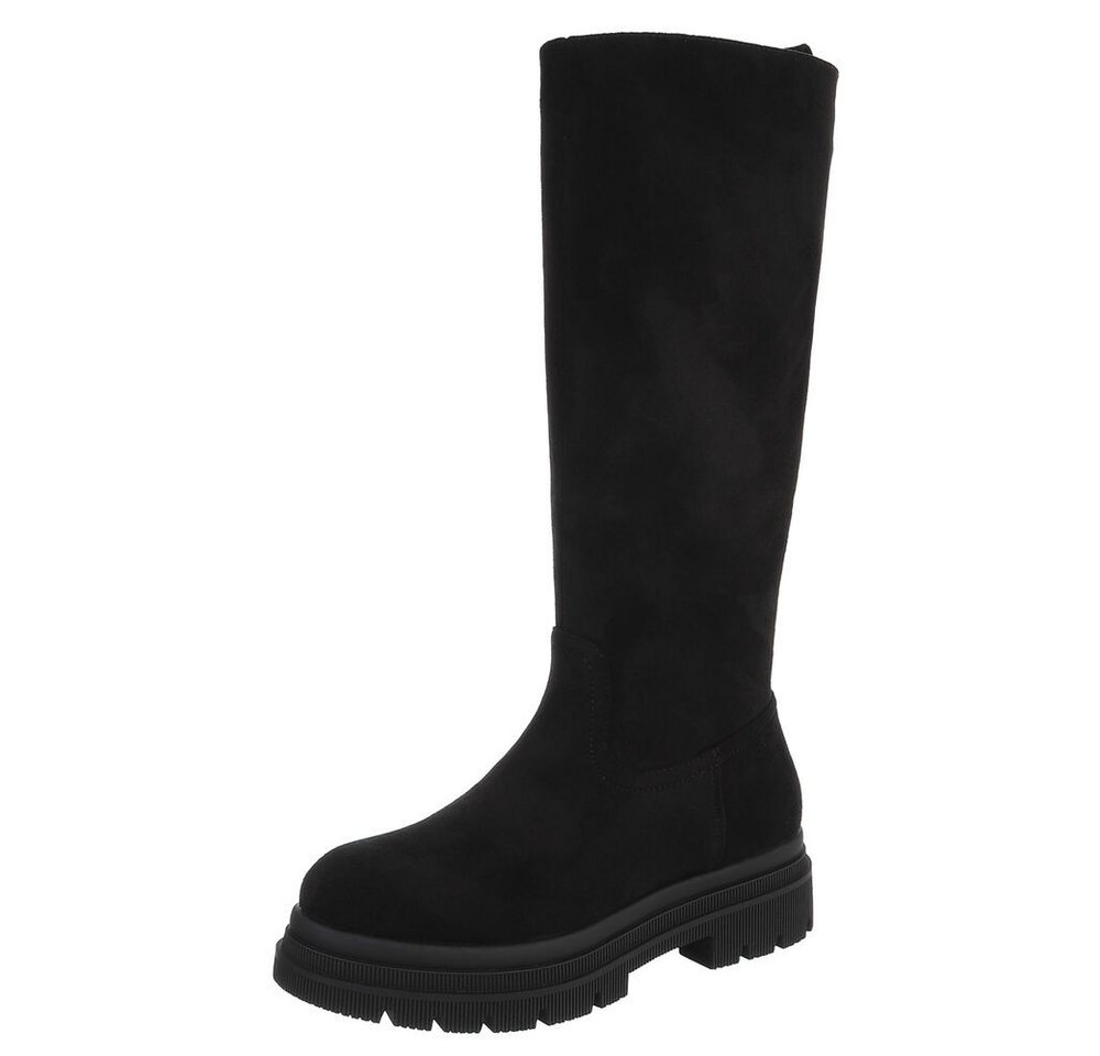 Ital-Design Kniehohe Damenstiefel aus hochwertigem Material für Herbst Plateaustiefel (90418016) Blockabsatz Stiefel in Schwarz