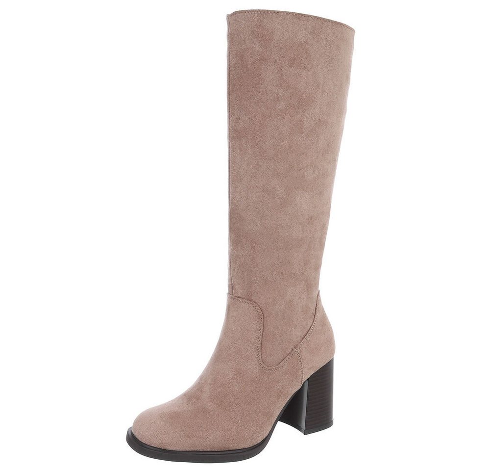 Ital-Design Kniehohe Damenstiefel mit bequemem Absatz für Alltag und Freizeit High-Heel-Stiefel (90793384) Blockabsatz Stiefel in Hellbraun