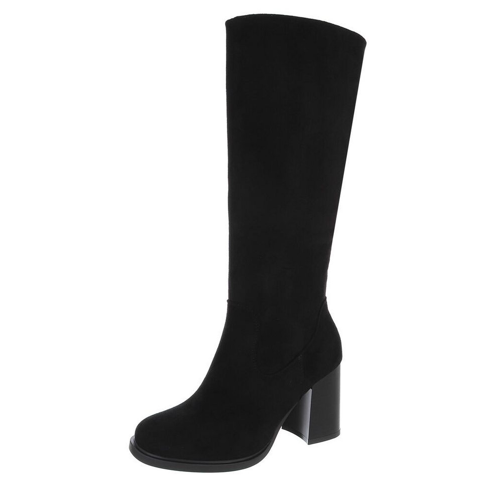 Ital-Design Kniehohe Damenstiefel mit bequemem Absatz für Alltag und Freizeit High-Heel-Stiefel (90793388) Blockabsatz Stiefel in Schwarz