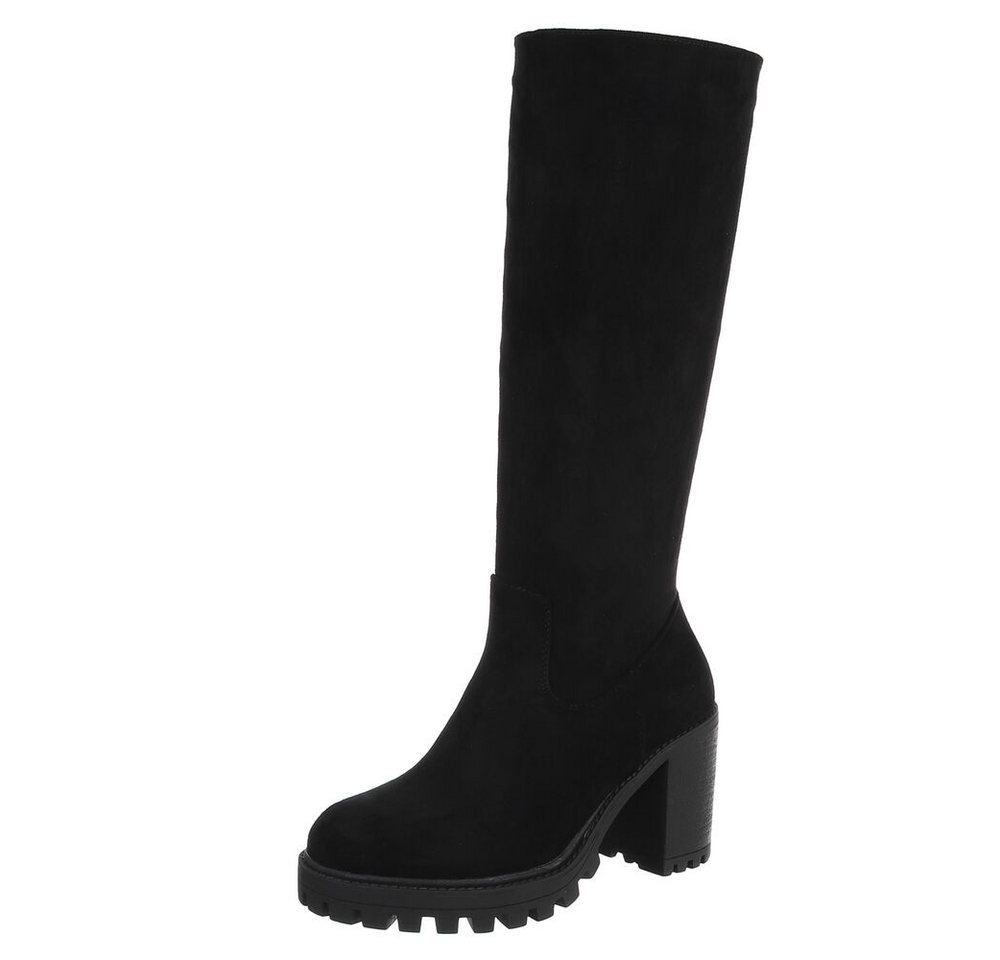 Ital-Design Kniehohe Damenstiefel mit stabilem Absatz für Herbst/Winter High-Heel-Stiefel (90109890) Blockabsatz Stiefel in Schwarz