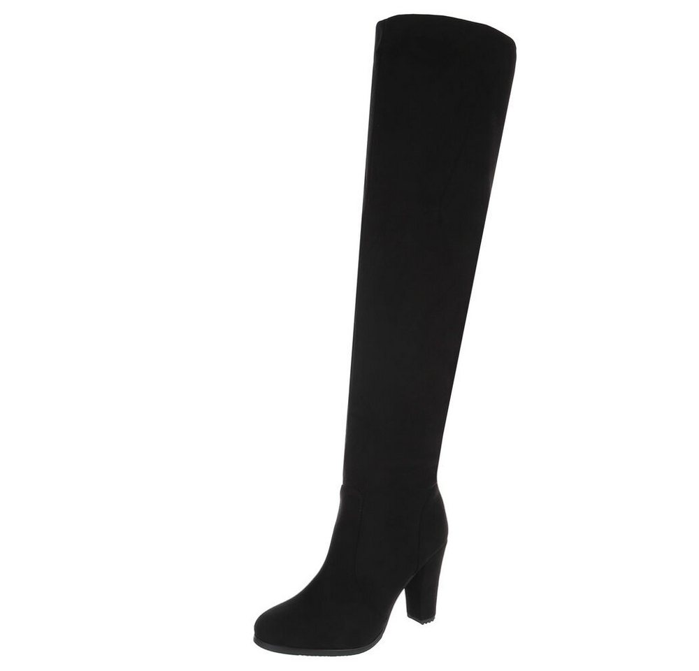 Ital-Design Kniehohe Stiefel mit Absatz für Damen – Elegant & Komfortabel Overkneestiefel (90727026) Blockabsatz Stiefel in Schwarz