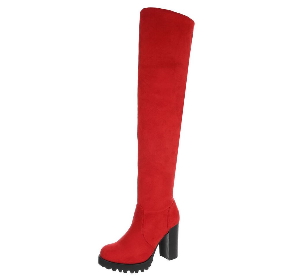 Ital-Design Kniehohe Stiefel mit Absatz für Damen im Alltag Overkneestiefel (90726961) Blockabsatz Stiefel in Rot