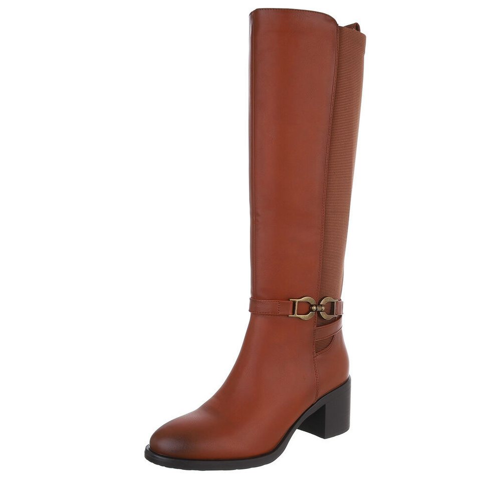 Ital-Design Kniehohe Stiefel mit Blockabsatz für Damen - Elegant & Komfortabel Stiefel (90110092) Blockabsatz Stiefel in Camel