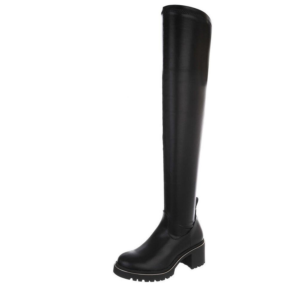 Ital-Design Kniehohe Stiefel mit Blockabsatz für Damen Overkneestiefel (91154533) Blockabsatz Stiefel in Schwarz