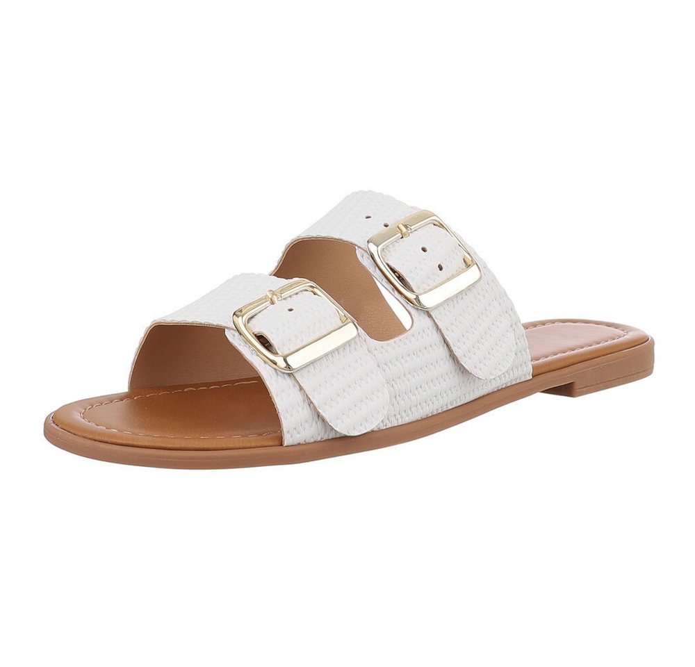 Ital-Design Komfortable Damen-Sandalen mit Eleganten Schnallen Pantolette (89322846) Blockabsatz Pantoletten in Weiß