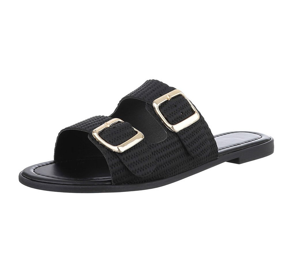 Ital-Design Komfortable Damen-Sandalen mit Eleganten Schnallen Pantolette (89322852) Blockabsatz Pantoletten in Schwarz