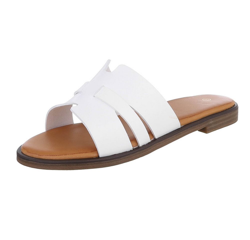 Ital-Design Komfortable Damensandalen mit gekreuzten Riemen für Freizeit Pantolette (91409260) Blockabsatz Pantoletten in Weiß