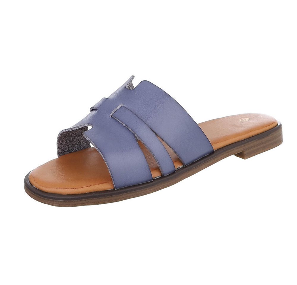 Ital-Design Komfortable Damensandalen mit gekreuzten Riemen für Freizeit Pantolette (91409263) Blockabsatz Pantoletten in Blau