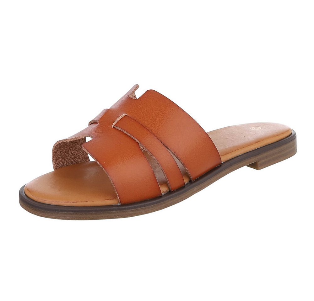 Ital-Design Komfortable Damensandalen mit gekreuzten Riemen für Freizeit Pantolette (91409276) Blockabsatz Pantoletten in Camel