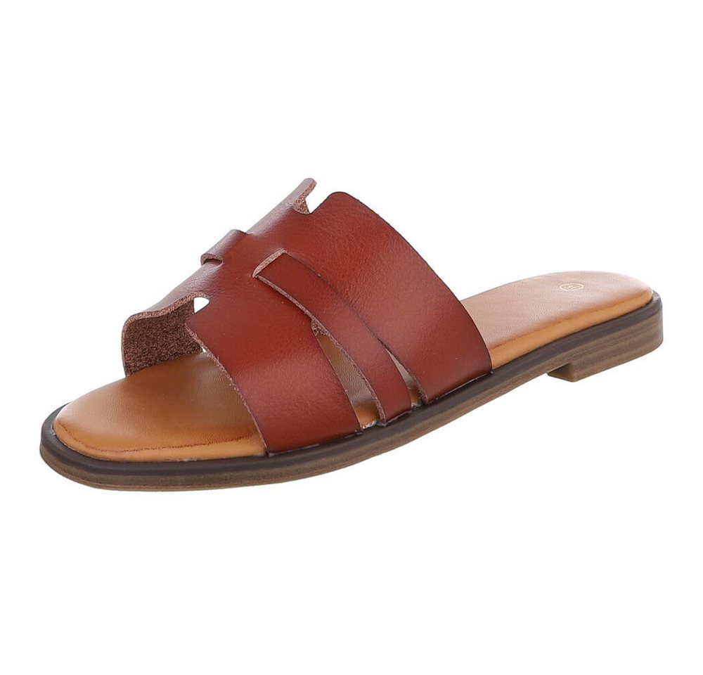 Ital-Design Komfortable Damensandalen mit gekreuzten Riemen für Freizeit Pantolette (91409281) Blockabsatz Pantoletten in Braun