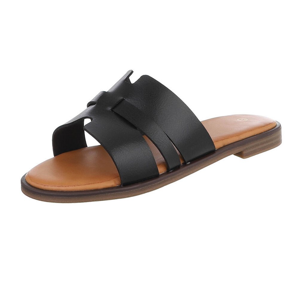 Ital-Design Komfortable Damensandalen mit gekreuzten Riemen für Freizeit Pantolette (91409287) Blockabsatz Pantoletten in Schwarz