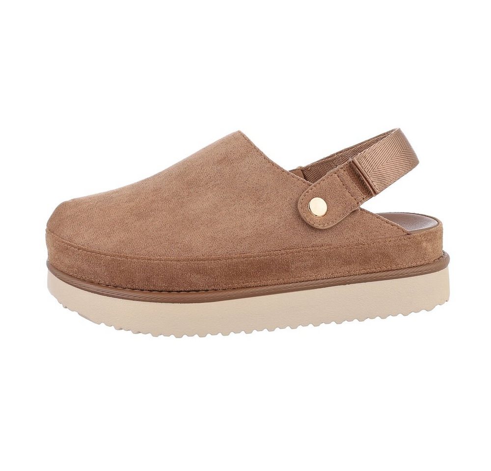 Ital-Design Komfortable Freizeit-Schuhe im modernen Design Plateausandaletten (85867668) Flach Pantoletten in Hellbraun