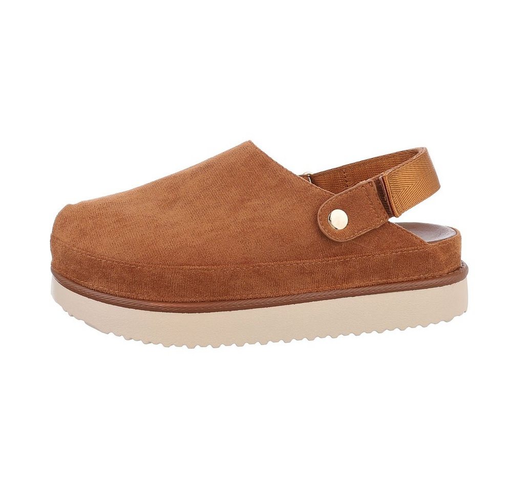 Ital-Design Komfortable Freizeit-Schuhe im modernen Design Plateausandaletten (85867681) Flach Pantoletten in Camel