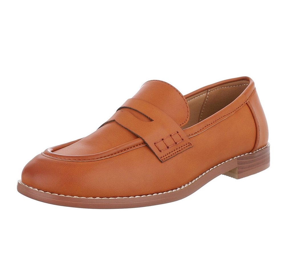 Ital-Design Komfortable Loafers für Stil und Alltag Slipper (89092380) Blockabsatz Mokassins in Camel