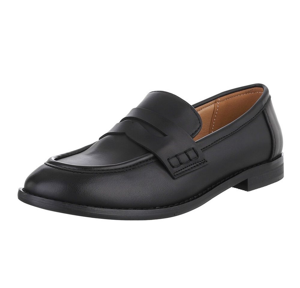 Ital-Design Komfortable Loafers für Stil und Alltag Slipper (89092385) Blockabsatz Mokassins in Schwarz