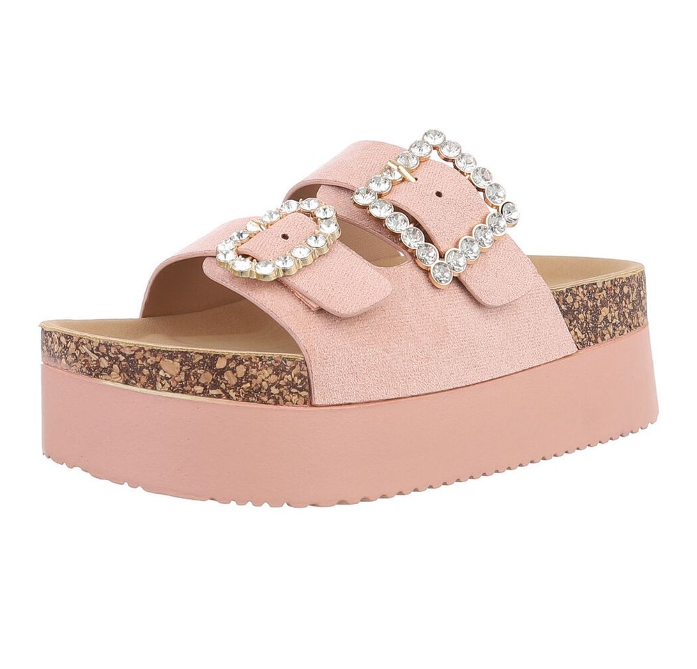 Ital-Design Komfortable Plateau-Sandalen für den Sommer Plateausandaletten (89322803) Flach Pantoletten in Hellrosa