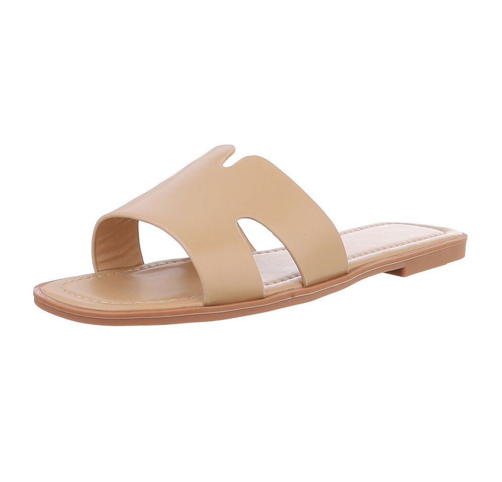 Ital-Design Komfortable Sandalen für Alltag und Freizeit Pantolette (89322899) Blockabsatz Pantoletten in Hellbraun