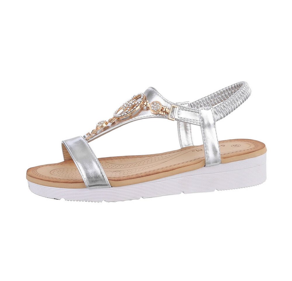 Ital-Design Komfortable Sandalen für jeden Anlass Riemchensandalette (86016775) Keilabsatz/Wedge Keilsandaletten in Silber
