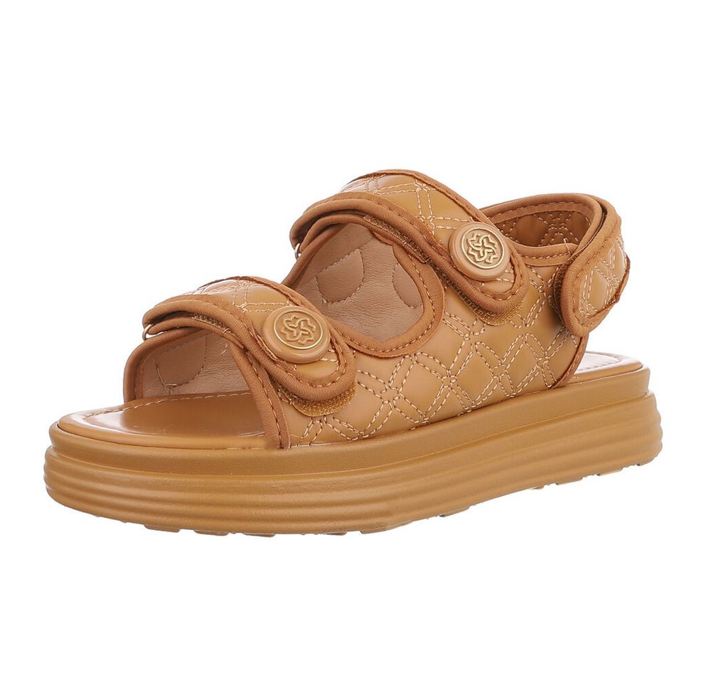 Ital-Design Komfortable Sandalen mit verstellbaren Riemen Riemchensandalette (89322988) Flach Plateausandaletten in Camel