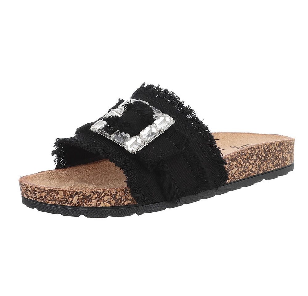 Ital-Design Komfortable Slides für Freizeit & Strand - Hohe Bequemlichkeit Pantolette (89319142) Flach Pantoletten in Schwarz