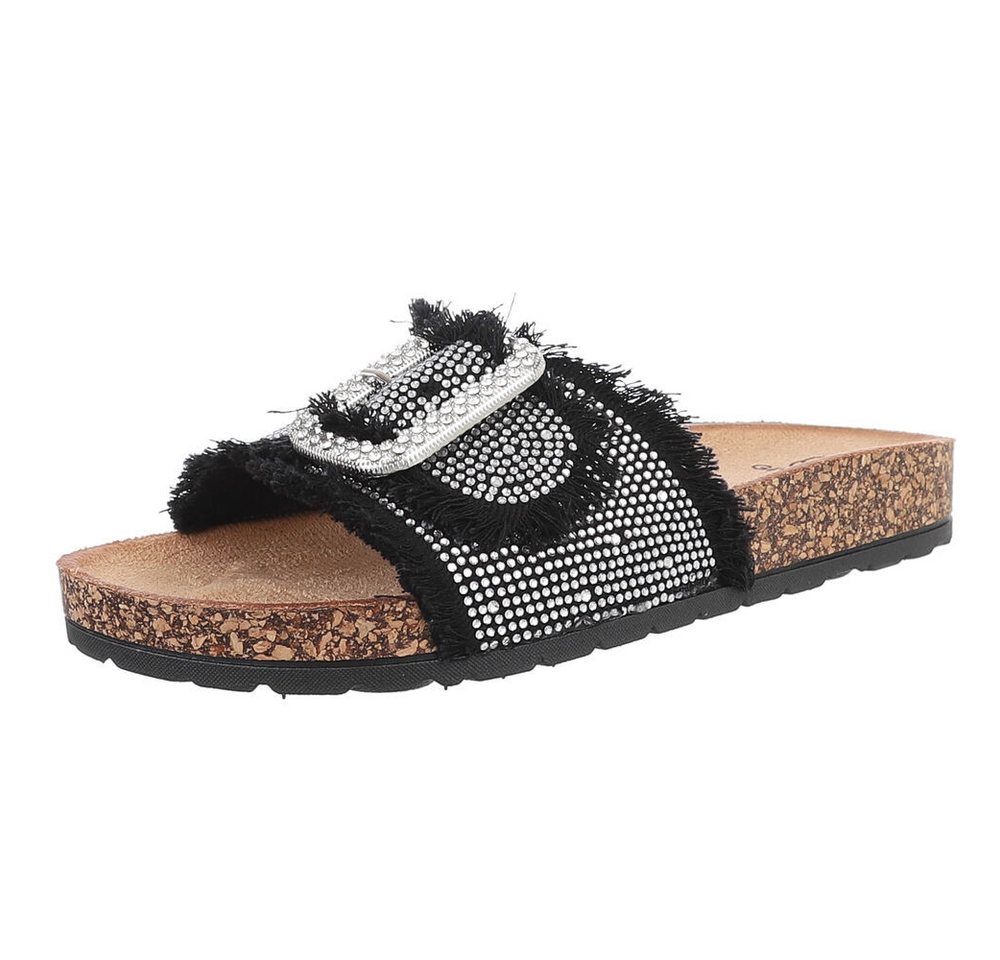 Ital-Design Komfortable Sommerschuhe – Bequeme Sandalen mit Schnalle Pantolette (89319157) Flach Pantoletten in Schwarz