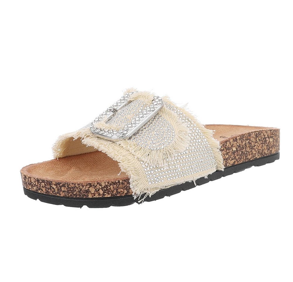 Ital-Design Komfortable Sommerschuhe – Bequeme Sandalen mit Schnalle Pantolette (89319162) Flach Pantoletten in Beige