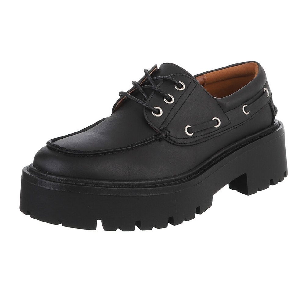 Ital-Design Komfortabler Schuh mit profilierter Sohle für Damen Schnürschuh (91261508) Blockabsatz Schnürer in Schwarz