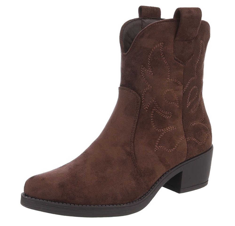 Ital-Design Komfortabler Schuh mit profilierter Sohle für Damen Westernstiefelette (91261539) Blockabsatz Stiefeletten in Dunkelbraun