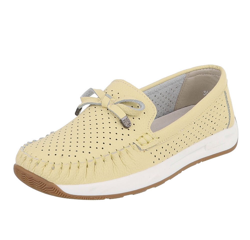 Ital-Design Komfortabler Slipper mit durchlochten Details für Damen Slipper (91409646) Flach Mokassins in Hellgelb